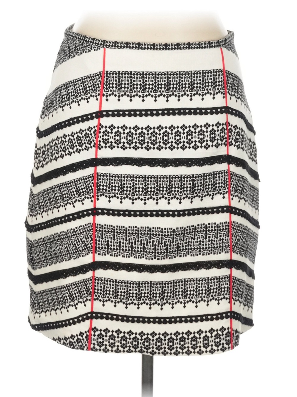 TABITHA Black White Striped Pattern Pencil Skirt Size 10 Red Accents